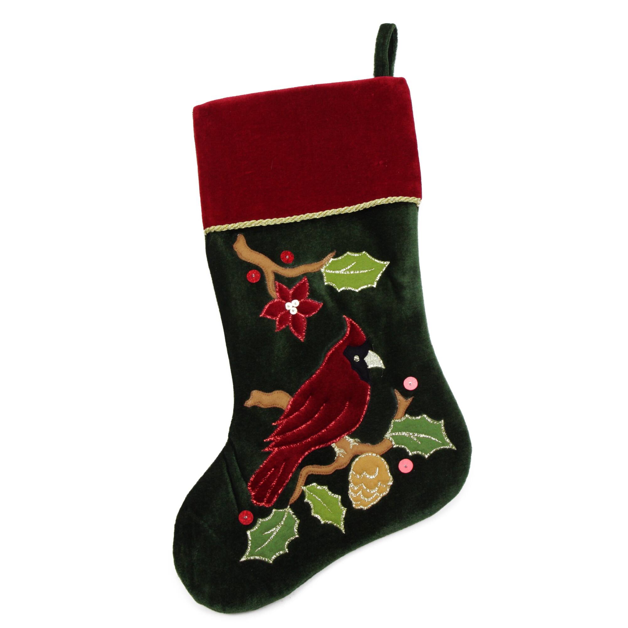 20" Cardinal Applique Christmas Stocking